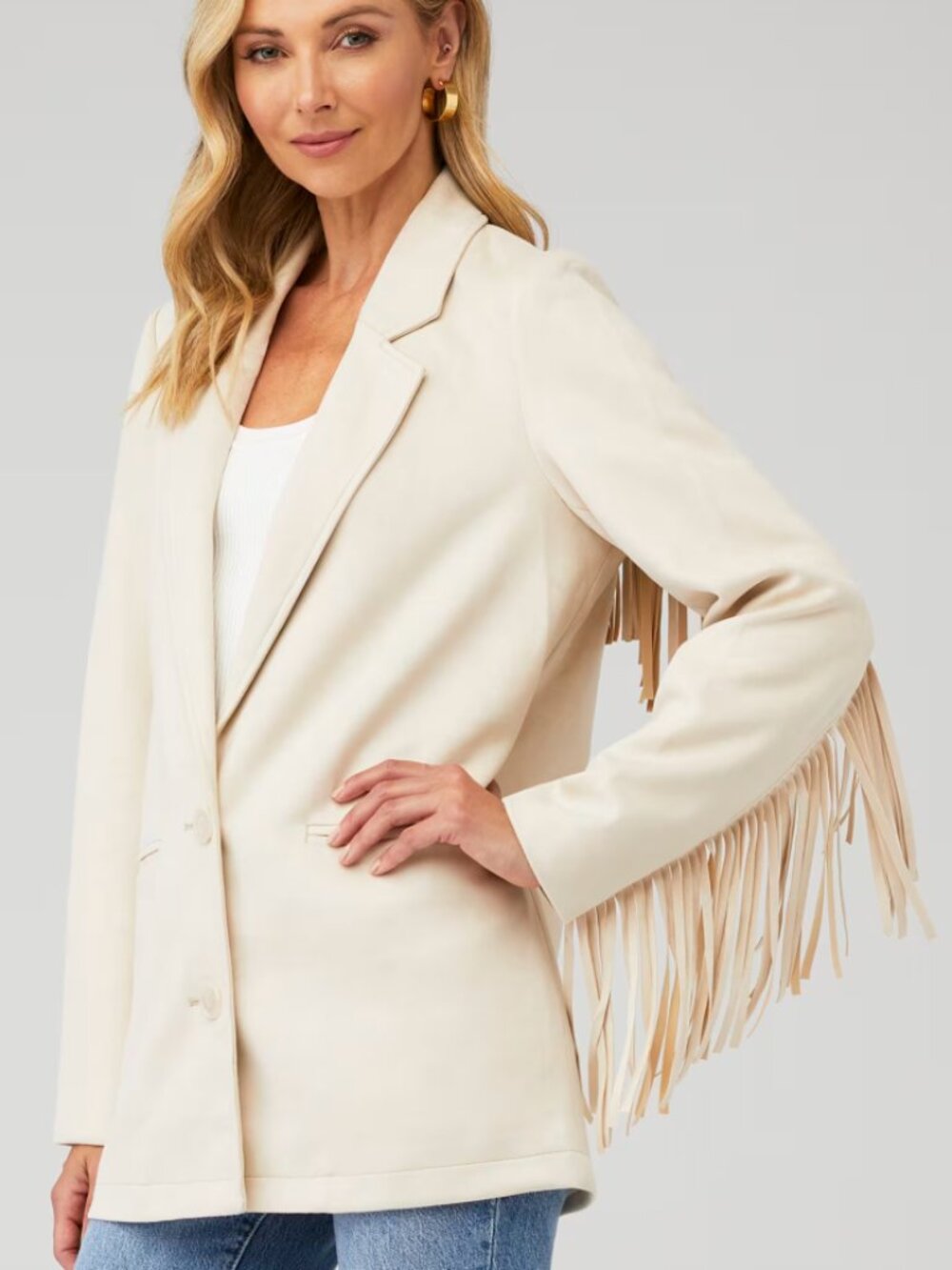 Show Me Your Mumu Sierra Fringe Jacket NWOT Cream Faux Suede Western
